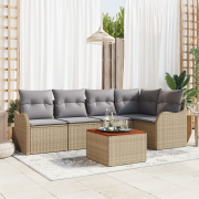 vidaXL 6-delat trädgårdsoff-set med kuddar Beige Poly Rottning Akacia