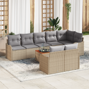 vidaXL 9-delars trädgårdsoffaset med kuddar beige poly rattan akacia