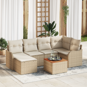 vidaXL 7-delade Trädgårdsoff Set med Kuddar Beige Poly Rattan Akacia