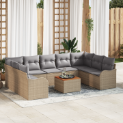 vidaXL 10-delat Trädgårdsssofa Set med kuddar Beige Poly Rattan Akacia