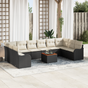 vidaXL 11-delars Trädgårdsofa Set med Kuddar Svart Poly Rattan Akacia