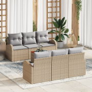 vidaXL 7 Delars Trädgårdsoffset med Kuddar Beige Poly Rattan Akacia
