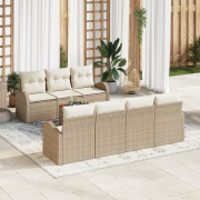 VidaXL 8-delars trädgårdsssofa-set med dynor beige polyrotting akacia