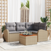 vidaXL 5-delars trädgårdsoffasett med kuddar beige poly rotting akacia