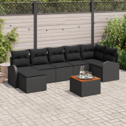 vidaXL 8-delat Trädgårdsoff-set med kuddar Svart Poly Rattan Akacia