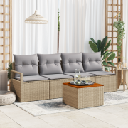 vidaXL 5-delat Trädgårdsoffaset med Kuddar Beige Poly Rattan Akacia