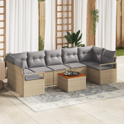 vidaXL 8-delad trädgårdsoffagrupp med kuddar beige poly rattan akacia