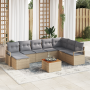 vidaXL 9-delad Trädgårdsoffagrupp med Kuddar Beige Poly Rattan Akacia