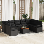 vidaXL 10 Piece Garden Sofa Set with Cushions Black Poly Rattan Acacia
