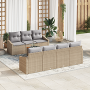 vidaXL 8-delat Trädgårdsofaset med kuddar Beige Polyrotting Akacia