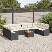 vidaXL 11-delat trädgårdsofa set med kuddar svart poly rattan akacia