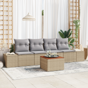 vidaXL 5-delad trädgårdsoffagrupp med kuddar Beige Poly Rattan Akacia