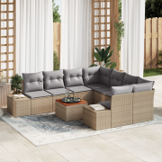 vidaXL 9 Delar Trädgårdsmöbelset med Kuddar Beige Poly Rattan Akacia