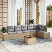 vidaXL 7-delat trädgårdsoffas med kuddar Beige Poly Rattan Akacia