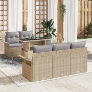 vidaXL 6-delat trädgårdsoffaset med kuddar beige poly rotting