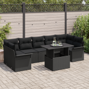 vidaXL 8-delat trädgårdsoff set med kuddar svart poly rattan