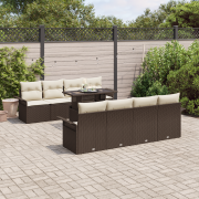 vidaXL 9-delat trädgårdsofa-set med kuddar brun poly-rattan
