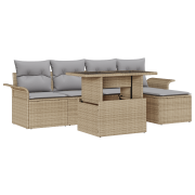 vidaXL 6-delat trädgårdssoffset med kuddar i beige poly rotting