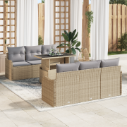 vidaXL 7-delars trädgårdsofa-set med kuddar beige poly rattan