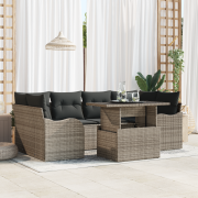 vidaXL 7-delad trädgårdsofa set med kuddar Grå poly rotting