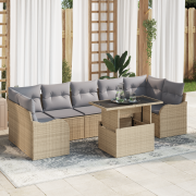 vidaXL 8-delars Trädgårdsoffset med Kuddar Beige Poly Rattan