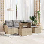 vidaXL 6-delars trädgårdsoffset med kuddar Beige Poly-Rotting