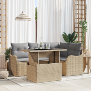 vidaXL 5-delars trädgårdsoffset med kuddar beige polyrotting
