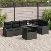 vidaXL 7-delat trädgårdsoffaset med kuddar svart poly rattan