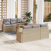 vidaXL 7-delars Trädgårdsoffaset med Kuddar Beige Poly Rattan