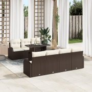 vidaXL 8-delad trädgårdsofa set med kuddar Brun poly rotting