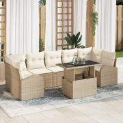 vidaXL 8-delars trädgårdsoffset med kuddar beige poly-rotting