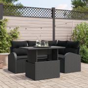 vidaXL 5-delars Trädgårdsoff-set med kuddar - Svart Poly Rattan