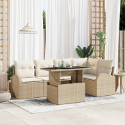 vidaXL 6 Delar Trädgårdssofa Set med Kuddar Beige Poly Rattan