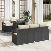 vidaXL 6-delad Trädgårdsoff Set Med Kuddar Svart Poly Rattan