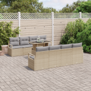 vidaXL 9-delat trädgårdsoffaset med kuddar Beige poly konstrotting
