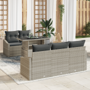 vidaXL 6-delars trädgårdsoffor set med kuddar i ljusgrå poly rattan