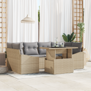 vidaXL 7-delars trädgårdsoffset med kuddar beige polyrotting