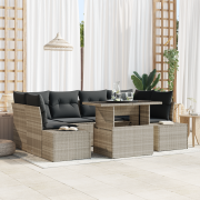 vidaXL 7-delars Trädgårdsoff-set med Kuddar Ljusgrå Poly Rattan