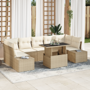 vidaXL 8-delars trädgårdsoff-set med kuddar beige poly rattan
