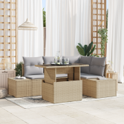 vidaXL 5 Delars Trädgårdsoff Set med Kuddar Beige Poly Rattan