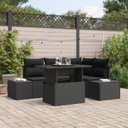 vidaXL 5-delars Soffa Set för Trädgård med Kuddar Svart Poly Rattan