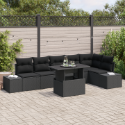 vidaXL 7-delars Trädgårdssoffset med Kuddar Svart Poly Rattan