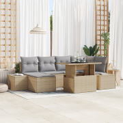 vidaXL 7-delad soffgrupp för trädgården med kuddar i beige polyrotting