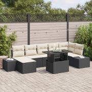 vidaXL 8 Delars Trädgårdsoff Set med Kuddar Svart Poly Rattan