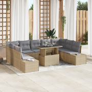 vidaXL 10-delars trädgårdsoffasett med kuddar beige polyrotting