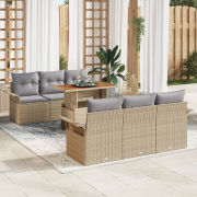 vidaXL 7-delat Trädgårdssoffset med kuddar Beige Poly Rattan