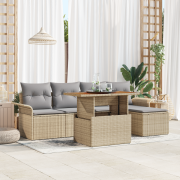 vidaXL 6 Delars Trädgårdsoffaset med Kuddar Beige Poly Rottning