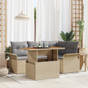 vidaXL 5-delat trädgårdsoffaset med kuddar Beige poly rotting