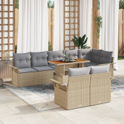 vidaXL 9-delad trädgårdsoffagrupp med dynor beige poly rattan