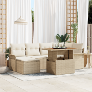 vidaXL 7-delat trädgårdsoffmöbelset med kuddar Beige Poly Rattan